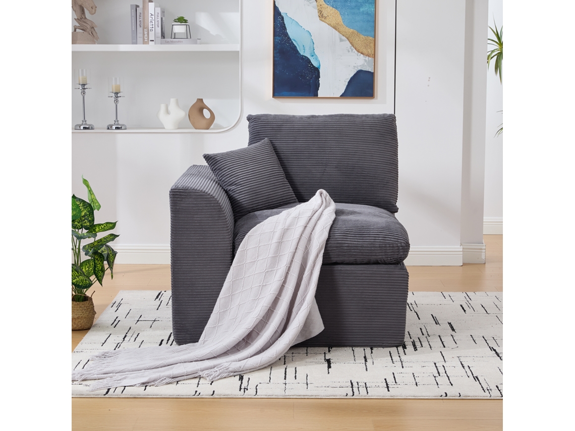 Sofá monoplaza minimalista escandinavo moderno, terciopelo cannelloni, cojín incluido, no requiere montaje, asiento mullido, gris oscuro.