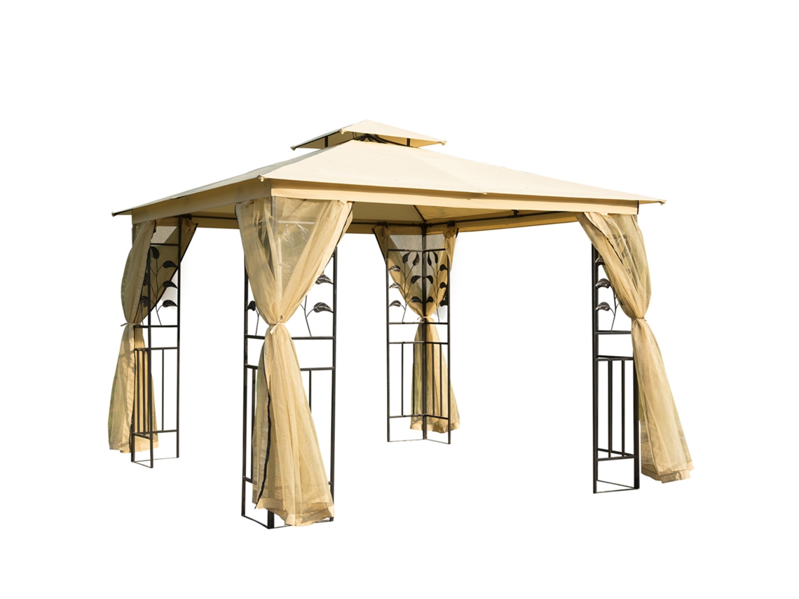 Gazebo 3x3x2,8m, Tenda, Redes Mosquiteiras, Estrutura Aço, Festas, Bege | S/MARCA