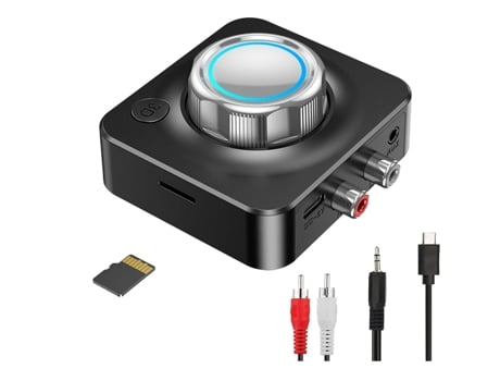 Receptor de audio Bluetooth, adaptador Bluetooth 5.0 Sonido envolvente 3D Receptor AUX Compatible con tarjeta TF Cancelación de ruido para altavoce...
