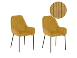 Conjunto De Cadeiras Estofadas Para Refeições Beliani Loverna De Bombazine Amarelo 54x63x87