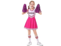 Traje De Porrista Para Niñas 3-10 Años Con Pompones Rojo Rosa Para Juegos Deportivos Escolares 150cm Rosa Roja