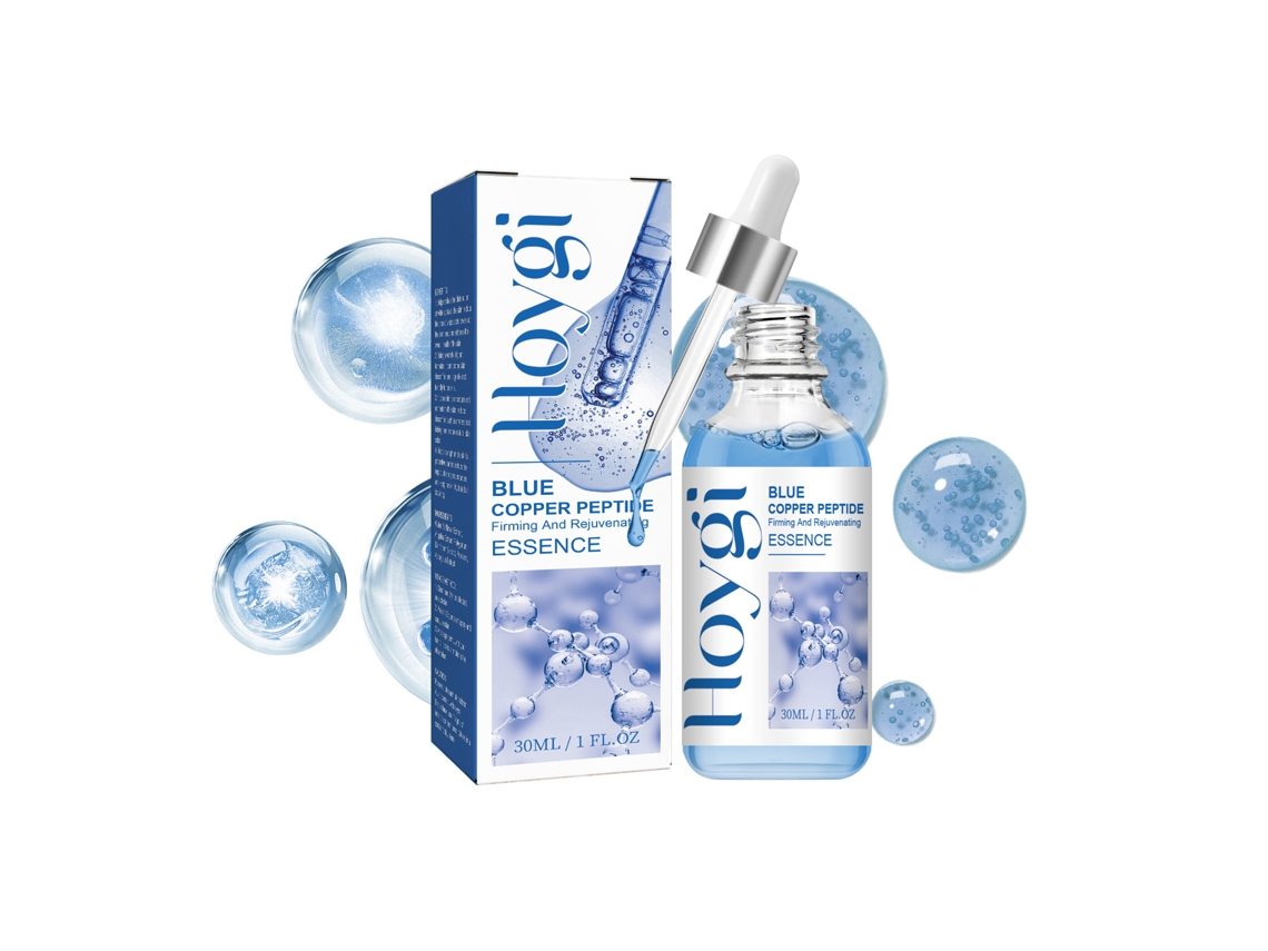 Sérum reafirmante con péptidos de cobre azul, esencia hidratante para una piel joven, reduce las líneas de expresión y realza la luminosidad.