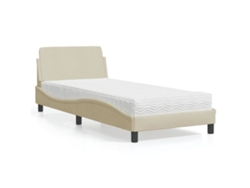 Cama Con Colchón Tela Color Crema 90x190 Cm