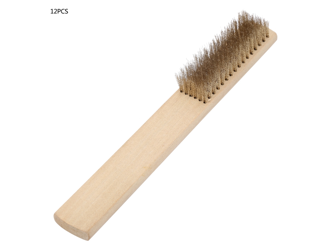 Juego De 12 Cepillos De Acero Con Mango De Madera Para Pulir, Lijar Y Limpiar.