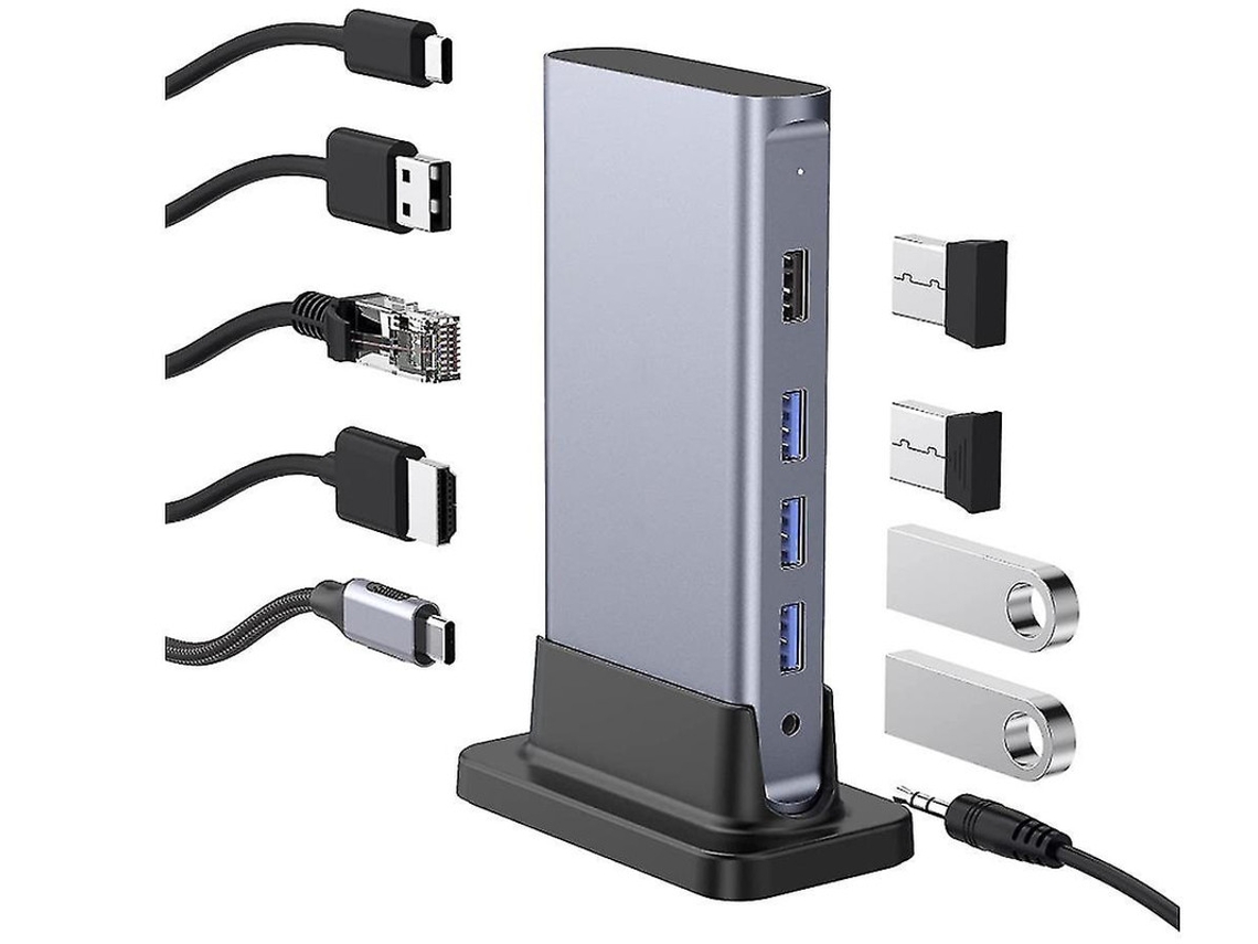 Estación de acoplamiento USB C de 100 W, HDMI 4K, Gigabit Ethernet, USB 3.0/2.0, compatible con MacBook Pro 2020, 2016, etc., color gris Yizhood