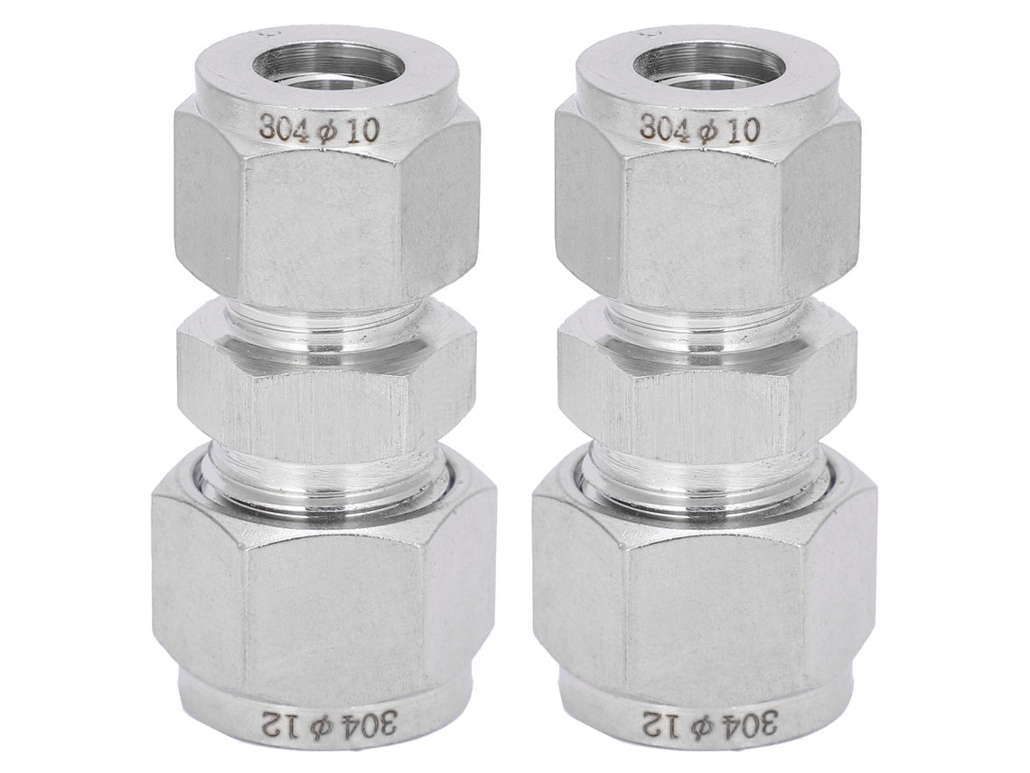 2 Peças Adaptador De Conexão De Tubo De Aço Inoxidável Com Duas Ferrulas Para Compressão Reto Ф10-ф12