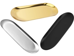 Bandeja ovalada de acero inoxidable para joyas, juego organizador de baño de 3 piezas, negro y dorado.