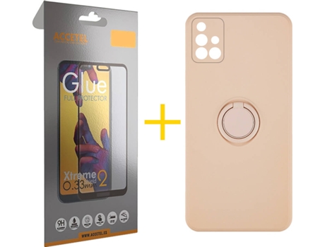 Carcasa + Protector de Pantalla para Samsung Galaxy A71 ACCETEL Rosa Pastel