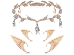 2026-diadema De Hoja Con Piedras Rhodas Y Orejas De Elfo Para Boda Fiesta Cosplay Novia Prom (oro Rosa)