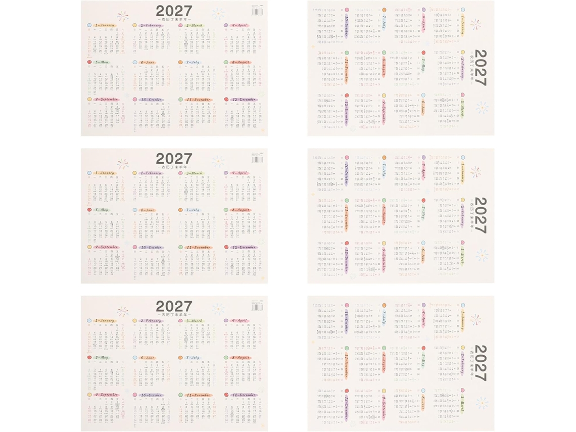 Calendario de pared anual reversible 2027 (paquete de 6): hoja de planificación vertical con pestaña.