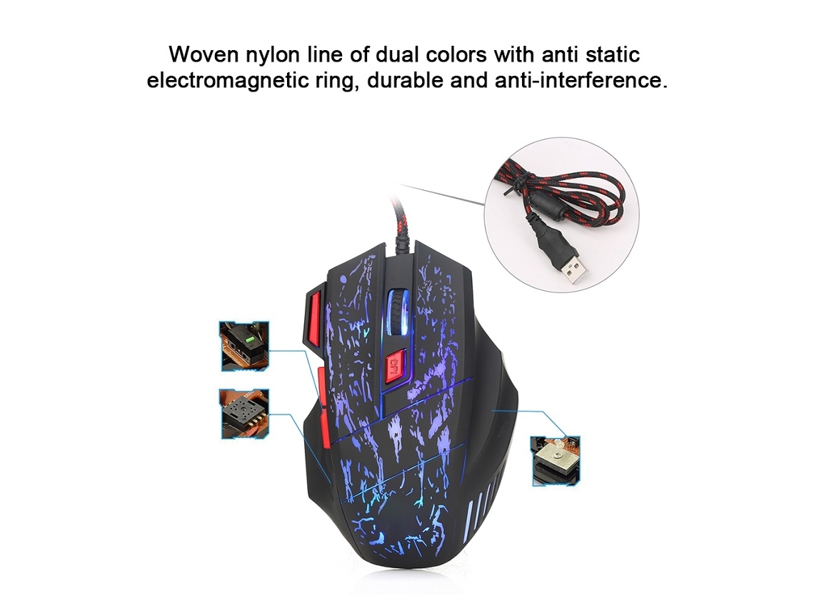Ratón Gaming Cable Usb Hxsj H300 5500dpi 7 Botones Ergonómico Con Luz De Respiración