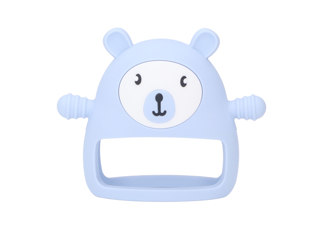 Chupete de silicona para bebé con manguera, con forma de animalito, lavable, alivia la inflamación de las encías, color azul.