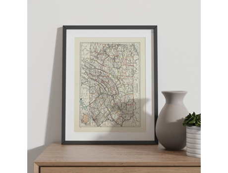 NACNIC Pósters Geográficos En Vintage Mapa De Pennsylvania De 1885 Ilustraciones De Antiguos Mapamundis En Tonos Sepia Tamaño A3 Con Marco Blanco