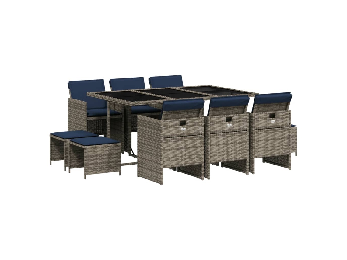 Maison Exclusive - Conjunto De Comedor De Jardín De 11 Piezas Con Cojines, Poliratán Gris