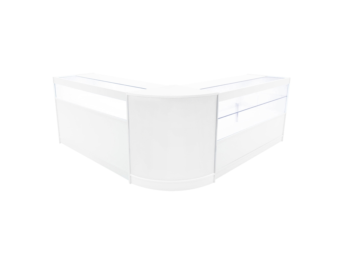 Mostrador comercial MonsterShop Adonis blanco, B1500C1500CM60, MDF y vidrio templado