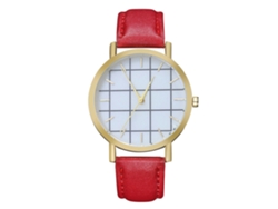 Reloj De Pulsera Unisex Zhoulianfa Con Esfera Geométrica A Cuadros, Correa De Aleación De Pu Y Movimiento De Cuarzo Rojo.