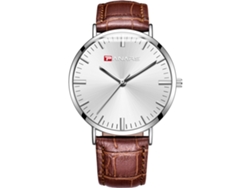 Reloj De Pulsera Sencillo E Informal De Cuarzo Para Hombre Con Correa De Piel Sintética Marrón Y Esfera Blanca.