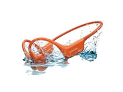 Auriculares de conducción ósea, resistentes al agua, Bluetooth 5.4, color naranja.