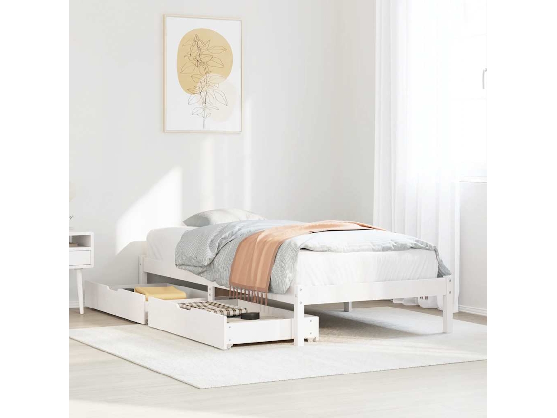 Estructura De Cama Sin Colchón Madera Maciza Blanca 90x190 Cm