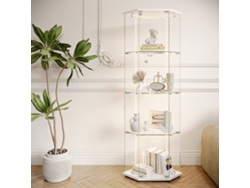 Vitrina esquinera de cristal con tiras de luz LED, 4 estantes y 1 puerta de cristal, ideal para coleccionistas y libros, 162 x 60 x 40 cm, blanca.