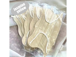 50 protectores bucales desechables en forma de V, envasados individualmente, con diseño de mariposa ondulada.
