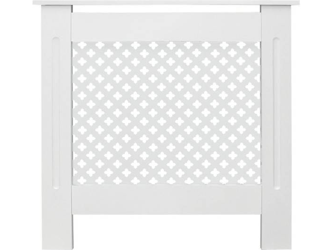 Cubierta para radiador ECD 78x19x82cm MDF lacado blanco diseño de nido de abejas