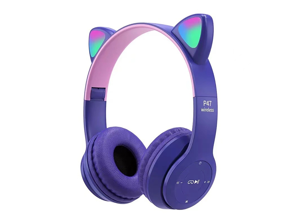 Auriculares Bluetooth True Wireless CHRUI Auriculares Gaming Cat Ear Luces Led Púrpura