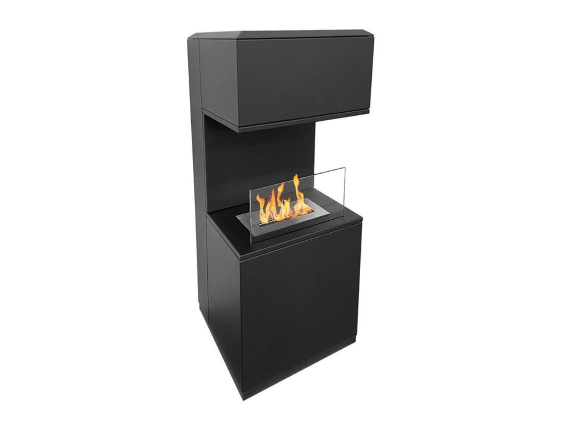 Chimenea de bioetanol Oslo, de pie, de acero negro, 38 cm x 38 cm x 100 cm