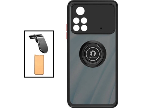 Kit Carcasa Anti Choque Camera Protection + Cristal Templado CeramicGlass + Soporte para Xiaomi Poco X4 Pro 5G PHONECARE Negro
