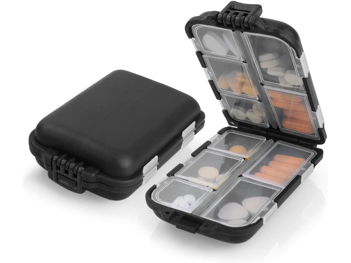 Pastillero Negro 10 Compartimentos Portátil, Para Viaje