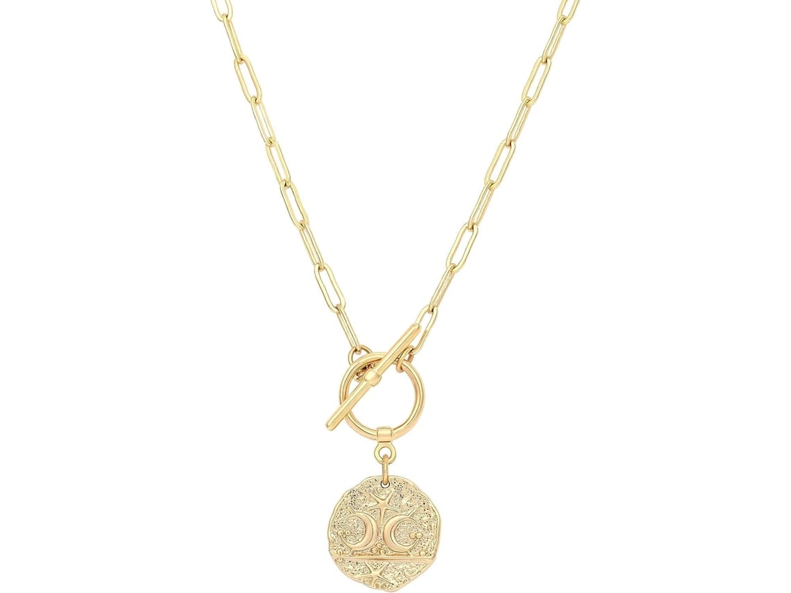 Colar Ouro Feminino, Pingente Retro, Moedas Sol/lua Douradas, Corrente Ouro