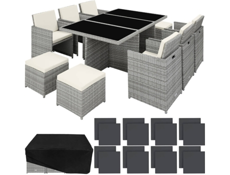 Conjunto de Jardín TECTAKE Nueva York (Gris Claro - Poli Ratán - 54x58x82 cm)