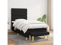 Cama Box Spring Con Colchón Tela Negro 80x200 Cm