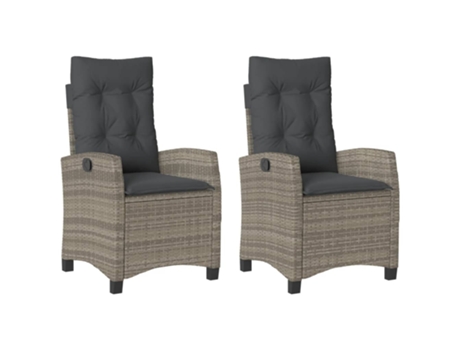 Conjunto 2 Sillones reclinable jardín y cojines VIDAXL ratán sintético gris