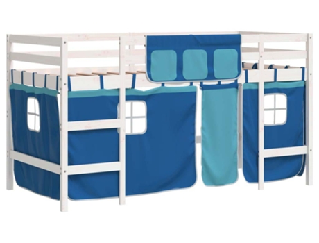 Cama alta para niños VIDAXL con cortinas madera pino azul (90x200 cm)