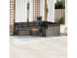 Conjunto de sofá de jardín de 11 piezas con cojines, ratán gris, DKD Home Decor