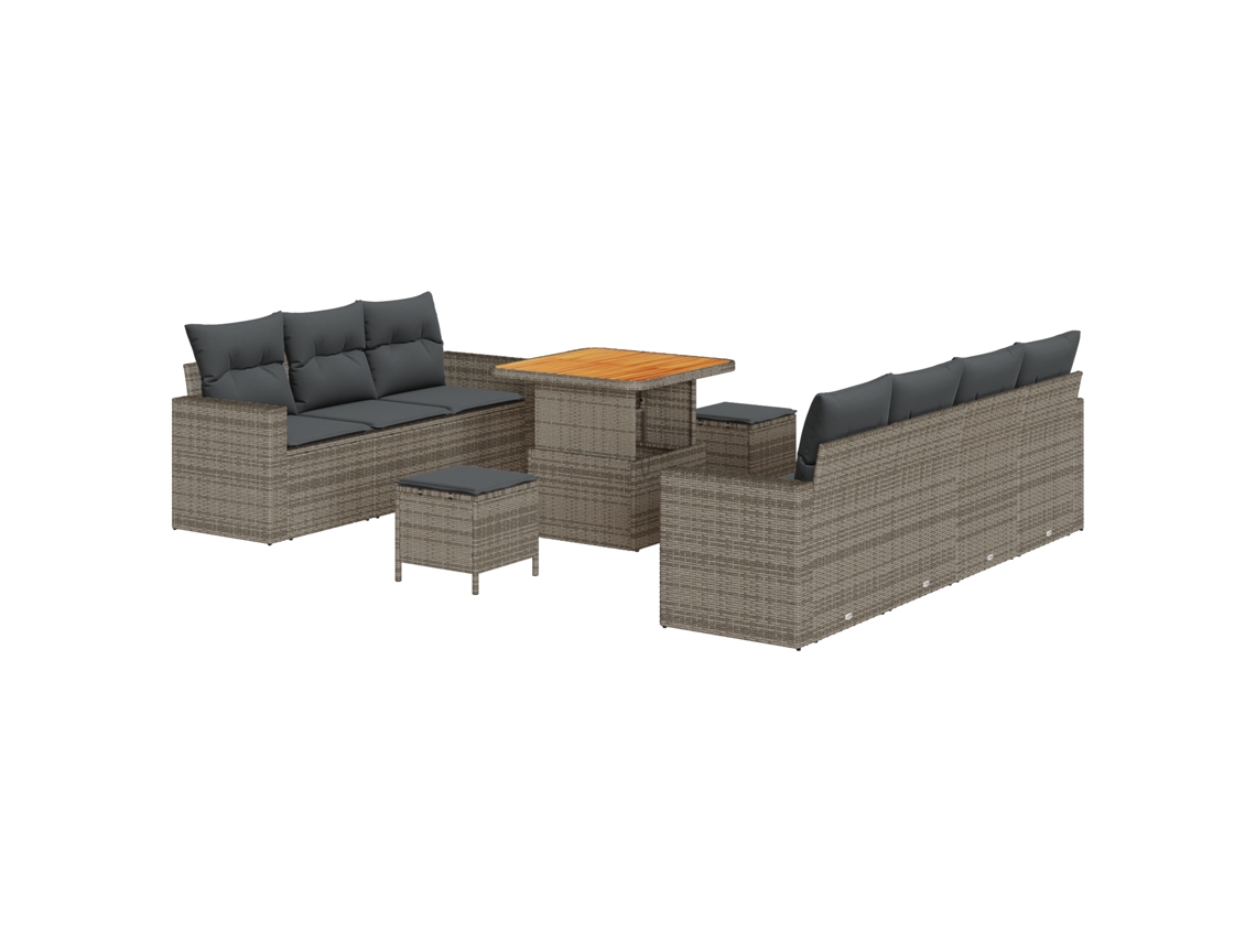 Conjunto 10 De Sofá De Jardín Con Cojines Vidaxl Gris Poliratán Acacia