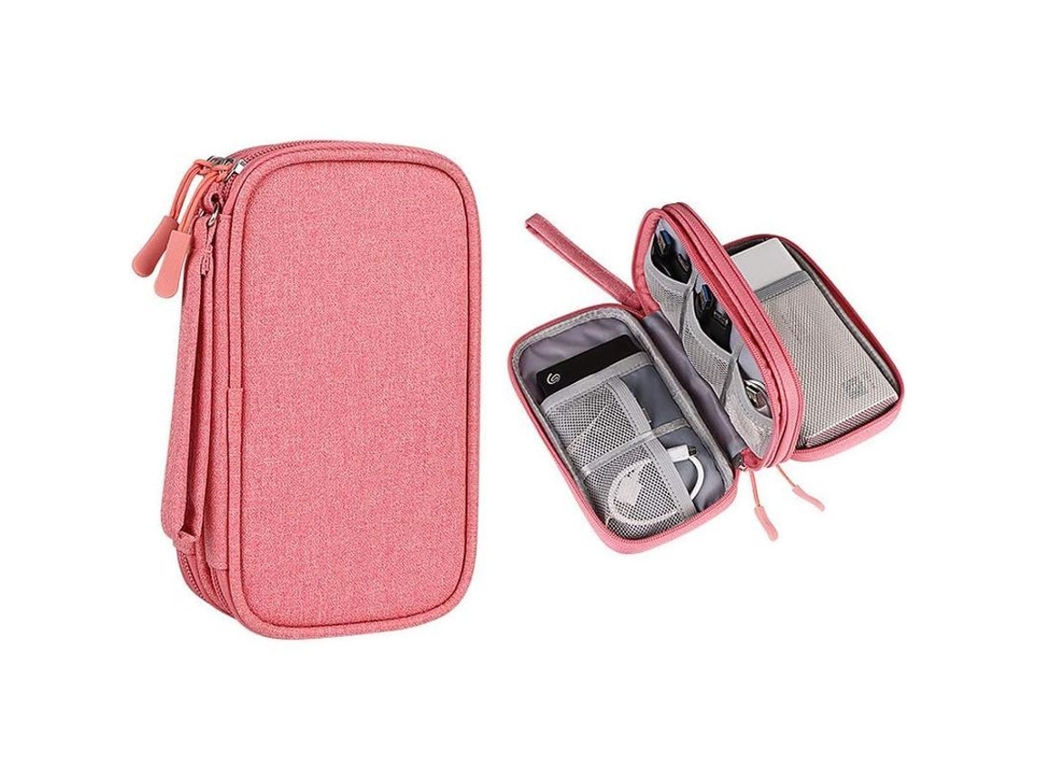 Estuche Organizador De Accesorios Electrónicos Linjou Para Power Bank, Cables, Auriculares, Memoria Usb - Rosa