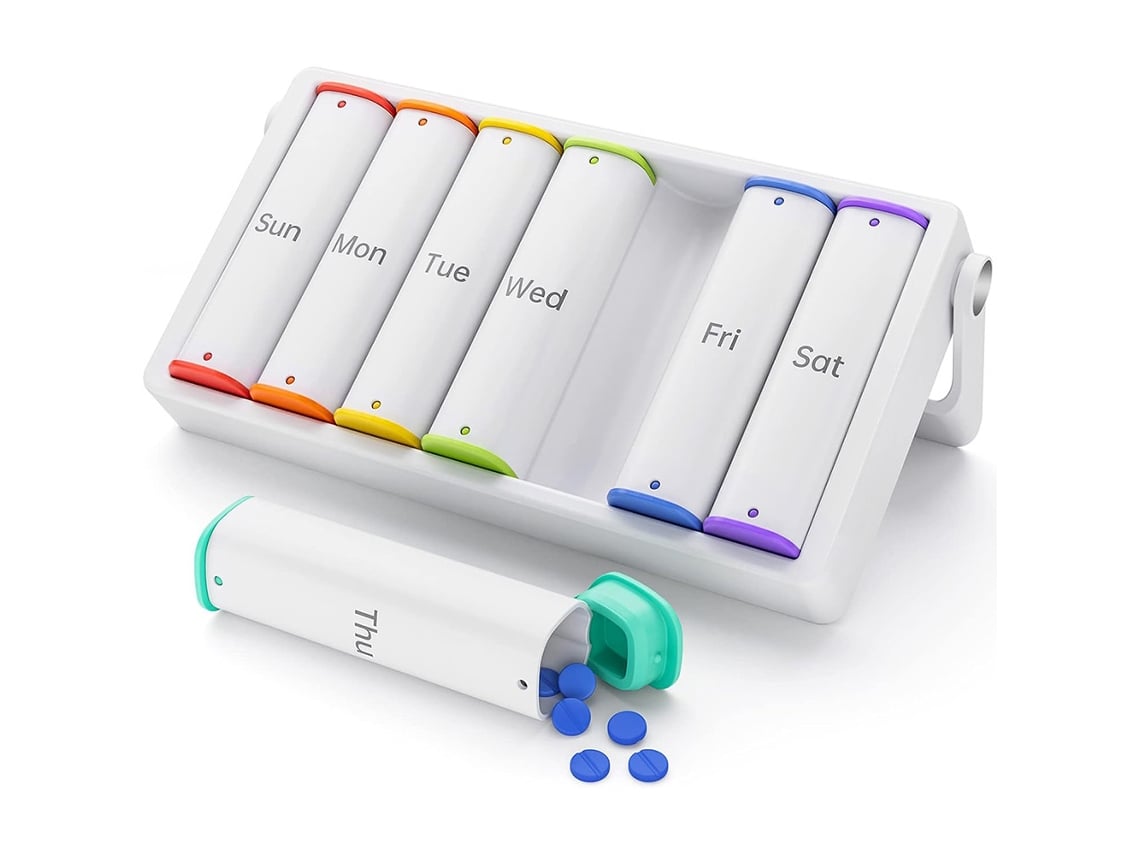 Organizador Semanal De Pastillas Chrui 7 Días Am Pm Con Mango Sin Bpa (blanco)
