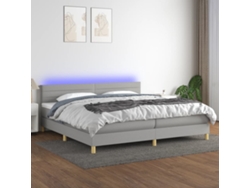 Cama Box Spring Con Colchón Tela Y Led Gris Claro 200x200 Cm