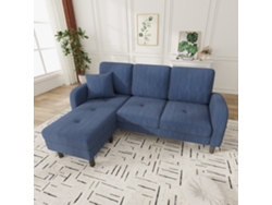 Sofá esquinero modular de 3 plazas, 166 x 118 x 77 cm, tejido de pana azul Mobrio