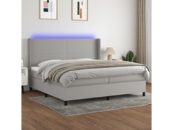 Cama Box Spring Con Colchón Tela Y Led Gris Claro 200x200 Cm