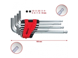 Juego de Llave Macho Angular con Hexágono Interno y Cabeza Esférica Larga 10 Unidades KS TOOLS