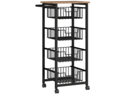 Carrito De Cocina Con Encimera, 4 Cestas De Acero Extensibles, Para Oficina, 49,5 X 31 X 91 Cm, Color Roble