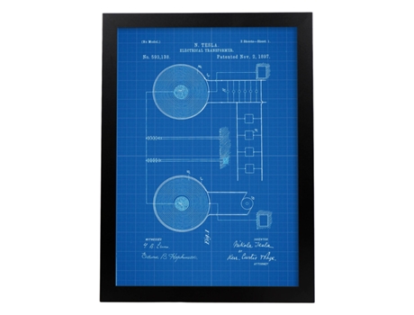 Póster NACNIC con Patente de Transformador Electrico. con Diseño de Patente Antigua