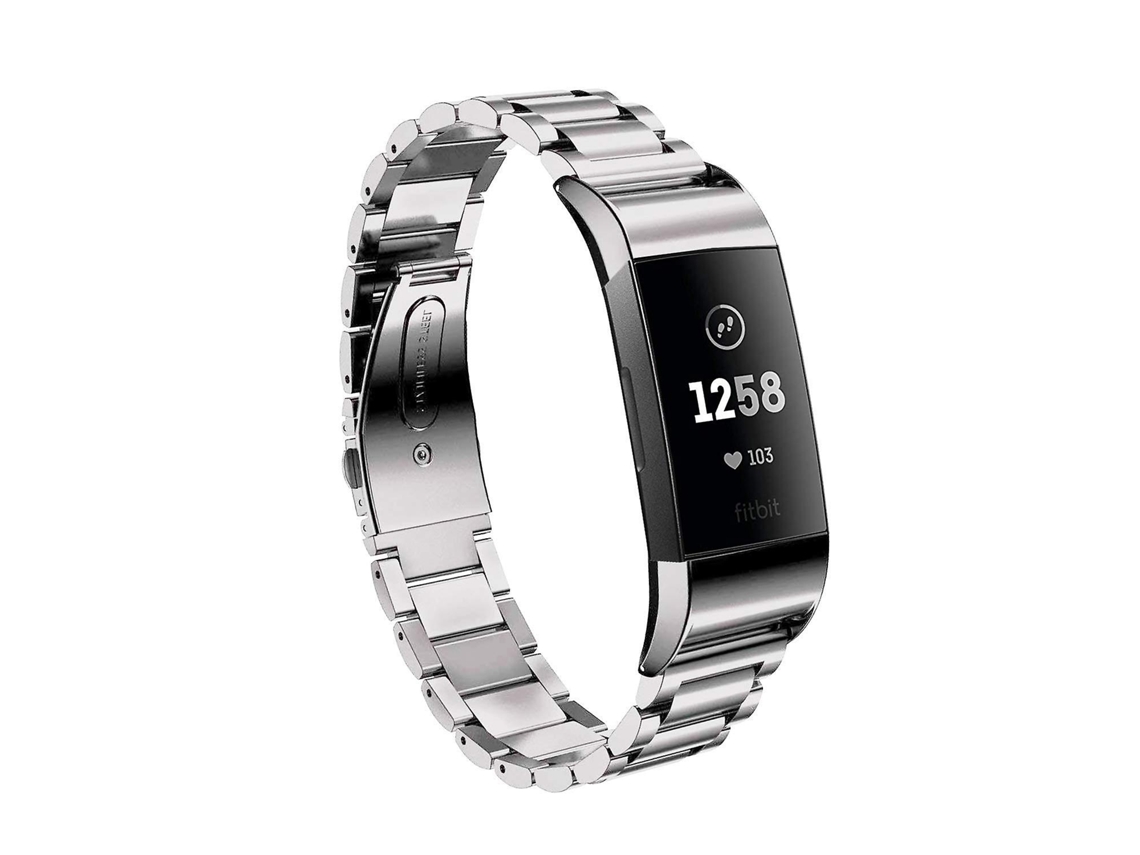 Pulsera de acero inoxidable macizo con hebilla de mariposa de 3 cuentas para Fitbit Charge 3, color dorado Ly Ebike