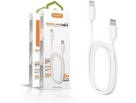 Cable para iPhone 12 Pro Max ACCETEL CU-2203 (Lightning - 2 m - Blanco)