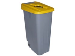 Contenedor de basura Denox  65, 85 e 110 L para reciclar | Cerrado Com  tapa de color | 2 ruedas Amarillo 110 L - Tapa abierta