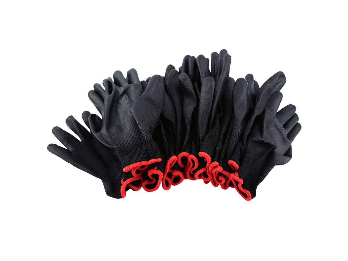 Guante De Trabajo De Nailon Con Revestimiento De Pu, Palma Segura, Negro Con Rayas Rojas (m)
