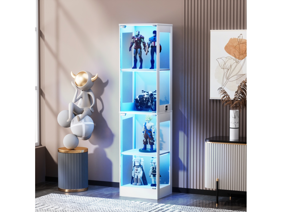 Vitrina De Cristal Con 4 Niveles, Led, A Prueba De Polvo, Blanca, 40x35x165cm